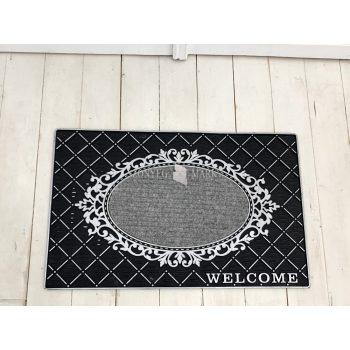   Loft Design Welcome Antracit ovális gumis lábtörlő 45x75cm