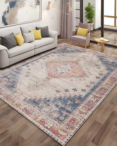 Carpetum piros és kék kopott hatású szőnyeg 140x200