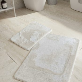   Kétrészes fehér, extra puha, plüss fürdőszobai szőnyeg