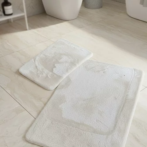 Kétrészes fehér, extra puha, plüss fürdőszobai szőnyeg