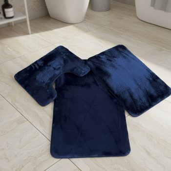   Háromrészes kék, extra puha, plüss fürdőszobai szőnyeg