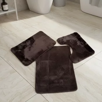   Háromrészes sötétbarna, extra puha, plüss fürdőszobai szőnyeg