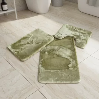   Háromrészes zöld, extra puha, plüss fürdőszobai szőnyeg