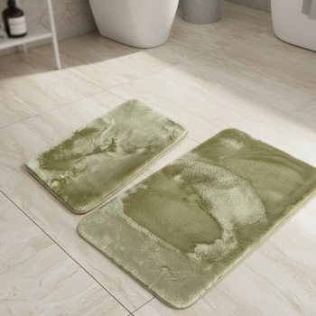 Kétrészes zöld, extra puha, plüss fürdőszobai szőnyeg