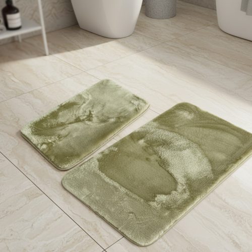 Kétrészes zöld, extra puha, plüss fürdőszobai szőnyeg