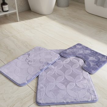  Háromrészes lila, domborított mintás fürdőszobai szőnyeg