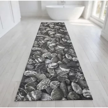   PVC fekete-fehér kavics mintás fürdőszobai szőnyeg 65 cm