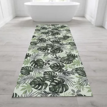   PVC monstrea levél mintás, zöld fürdőszobai szőnyeg 65 cm
