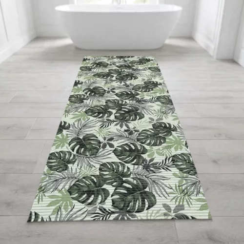 PVC monstrea levél mintás, zöld fürdőszobai szőnyeg 65 cm