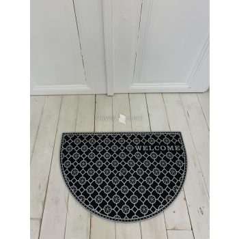 Welcome ovális fekete-fehér gumis lábtörlő 45x75cm