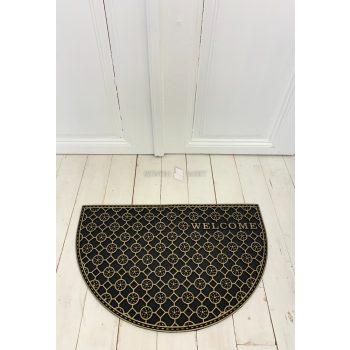 Welcome ovális fekete-sárga gumis lábtörlő 45x75cm