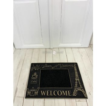 Welcome Párizs sárga-fekete gumis lábtörlő 45x75cm