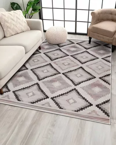 Loomi bézs, barna geometrikus mintás szőnyeg 160x200