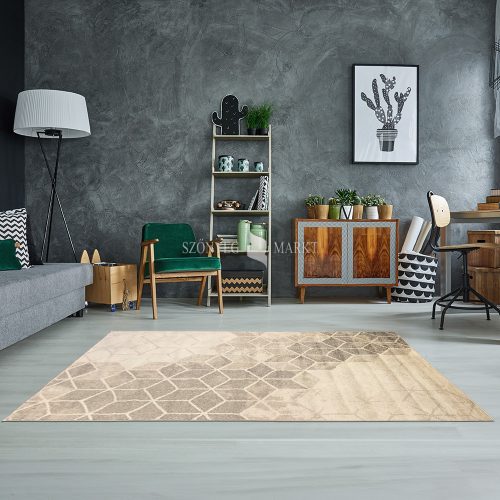 Flora kockás modern mintájú szőnyeg (Beige) 80x150 cm