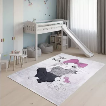 Lány cicával mintás gyerekszőnyeg 130x180 cm