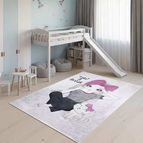 Lány cicával mintás gyerekszőnyeg 130x180 cm