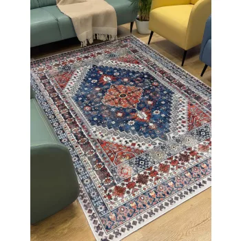 Carpetum kék-piros mintás vintage szőnyeg 50x80 cm