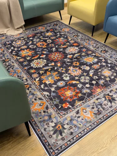 Carpetum kék alapon virágmintás vintage szőnyeg 160x230 cm