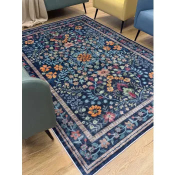 Carpetum kék alapon virágmintás vintage szőnyeg 50x80 cm
