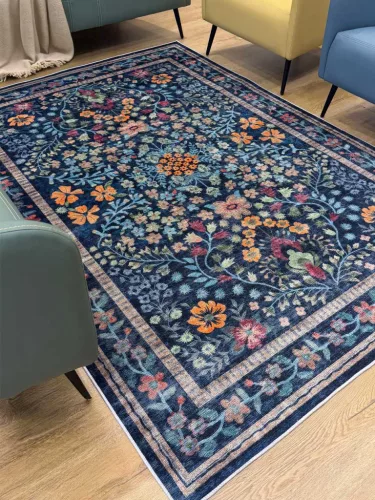 Carpetum kék alapon virágmintás vintage szőnyeg 160x230 cm