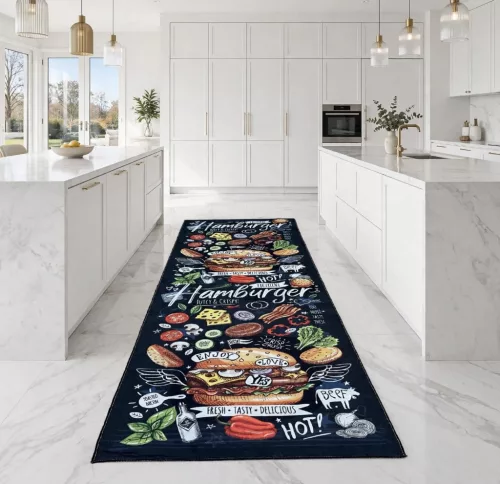 Konyhai szőnyeg 47410 fekete mintás 70x200 cm