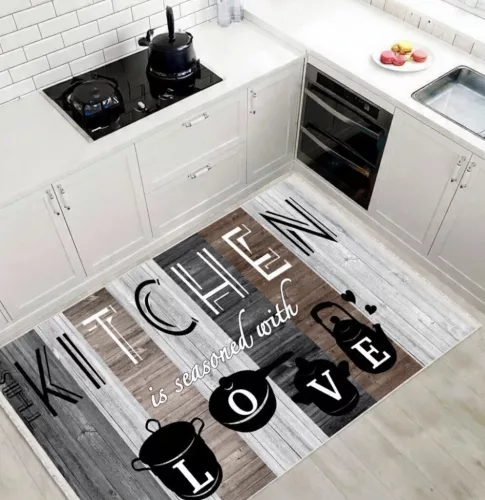 Kitchen love szürke konyhai szőnyeg 80x150 cm