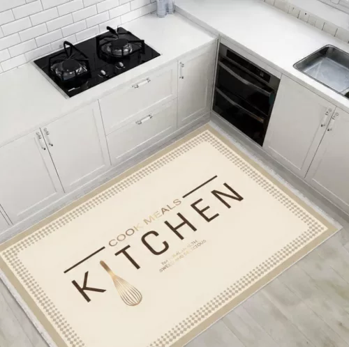 "Kitchen" feliratú krém konyhai szőnyeg 60x120 cm
