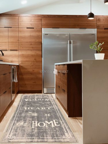 Konyhai szőnyeg szürke fehér felirattal 67x200 cm