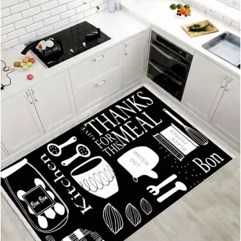 Fekete fehér mintás konyhai szőnyeg 60x120 cm