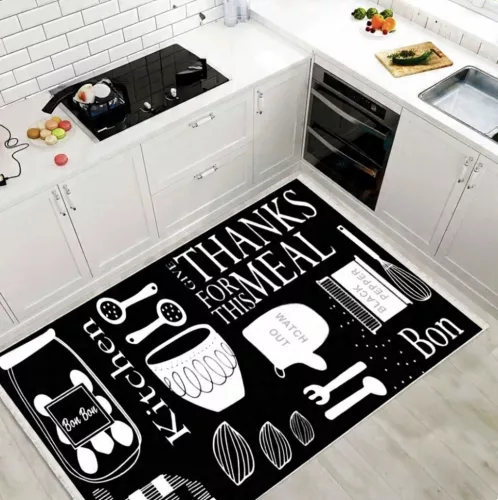 Fekete fehér mintás konyhai szőnyeg 80x200 cm