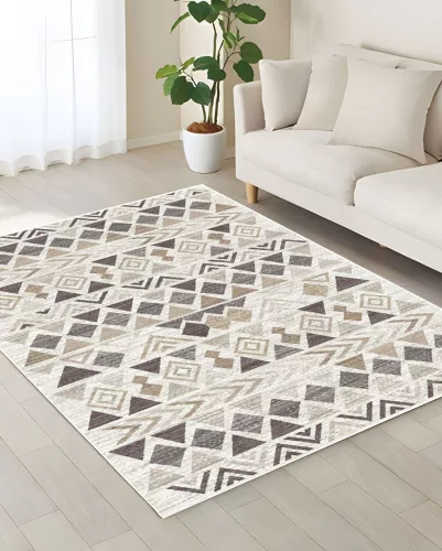 Loomi bézs, barna geometrikus mintás szőnyeg 140x200