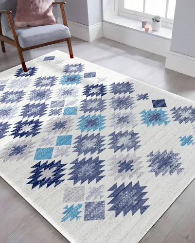 Loomi bézs alapon kék mintás szőnyeg 140x200