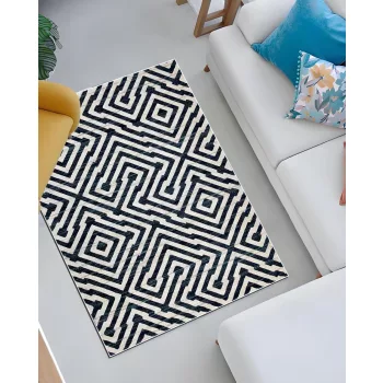 Loomi bézs, fekete geometrikus mintás szőnyeg 160x200