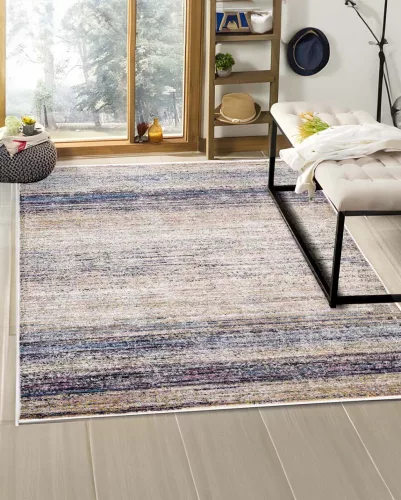 Loomi bézs, kék és barna csíkozású szőnyeg 140x200
