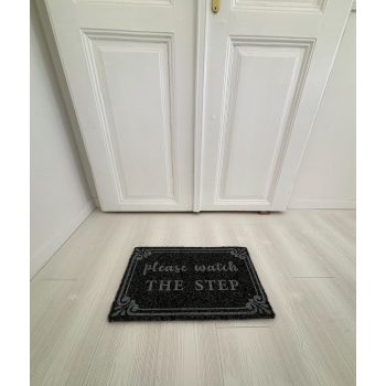   'Please watch the step' antracit szennyfogó szőnyeg 40x70 cm