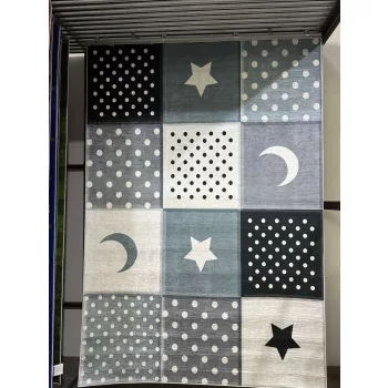   Kék-szürke csillag - és szívmintás gyerekszőnyeg 80x150 cm