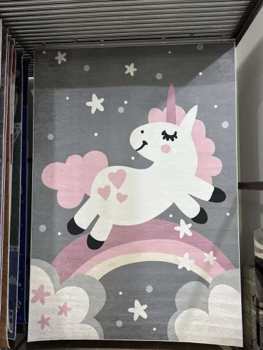 Szürke unikornisos gyerekszőnyeg 200x300 cm
