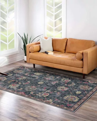 Carpetum sötétszürke klasszikus virágmintás szőnyeg 160x200