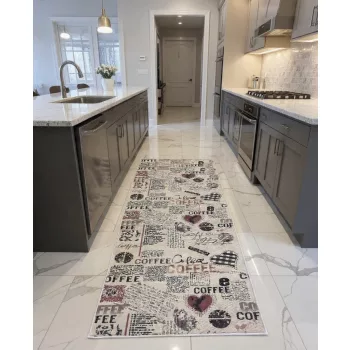 Bézs-barna mintás konyhai szőnyeg 60x180 cm