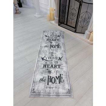 Szürke, felirat mintás konyhai szőnyeg 60x180 cm