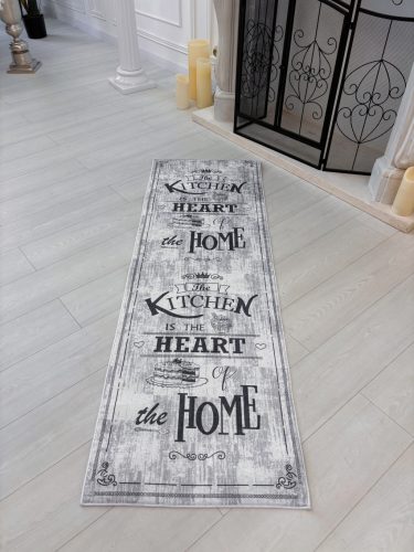 Szürke, felirat mintás konyhai szőnyeg 70x200 cm