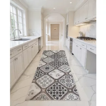 Bézs vintage csempe mintás konyhai szőnyeg 60x180 cm