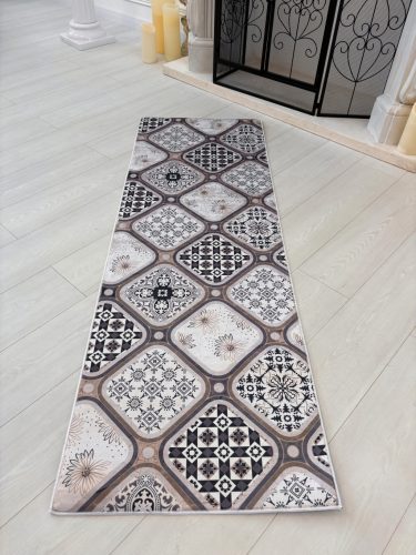 Bézs vintage csempe mintás konyhai szőnyeg 60x180 cm