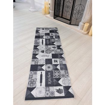 Szürke, vintage csempe mintás konyhai szőnyeg 60x180 cm