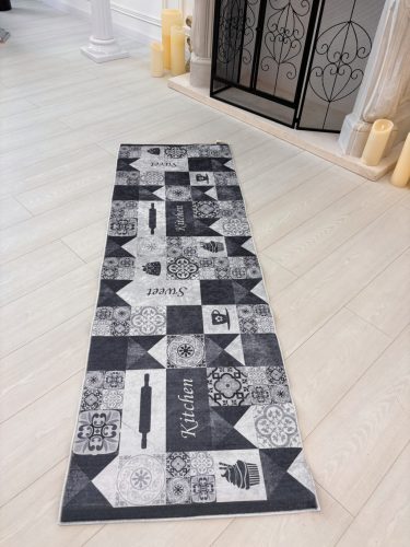 Szürke, vintage csempe mintás konyhai szőnyeg 70x200 cm