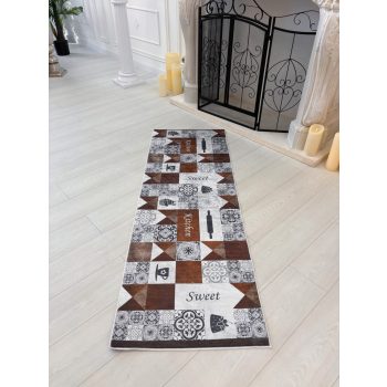   Szürke és barna vintage csempe mintás konyhai szőnyeg 60x180 cm