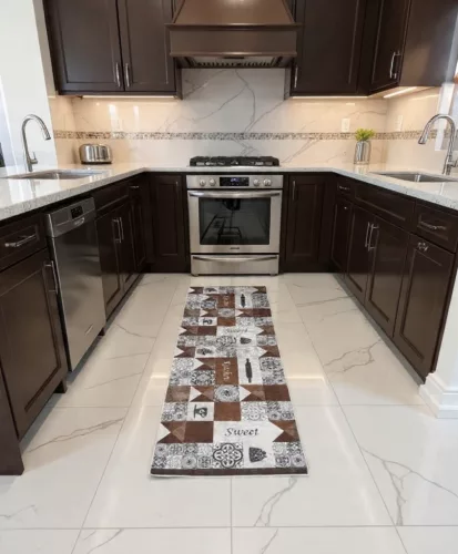 Szürke és barna vintage csempe mintás konyhai szőnyeg 70x200 cm